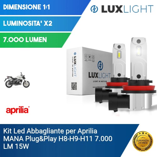 Kit Led Abbagliante per Aprilia MANA  Plug&Play H8-H9-H11 7.000 LM 15W