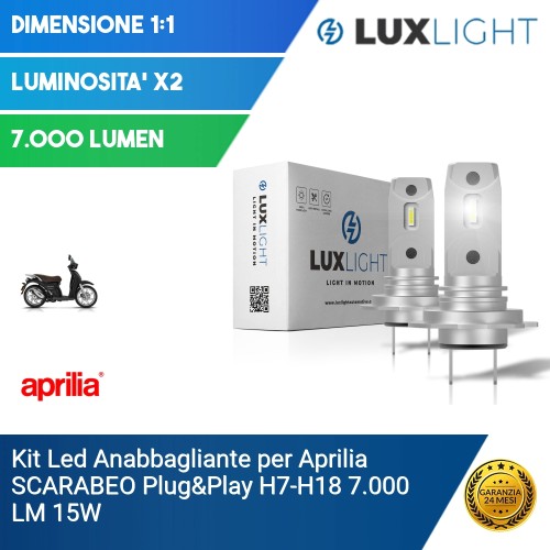 Kit Led Anabbagliante per Aprilia SCARABEO  Plug&Play H7-H18 7.000 LM 15W