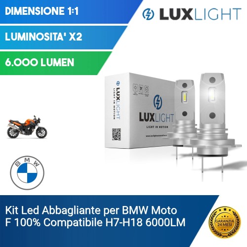 Kit Led Abbagliante per BMW Moto F  100% Compatibile H7-H18 6000LM