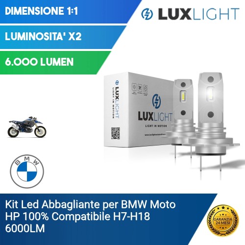 Kit Led Abbagliante per BMW Moto HP  100% Compatibile H7-H18 6000LM