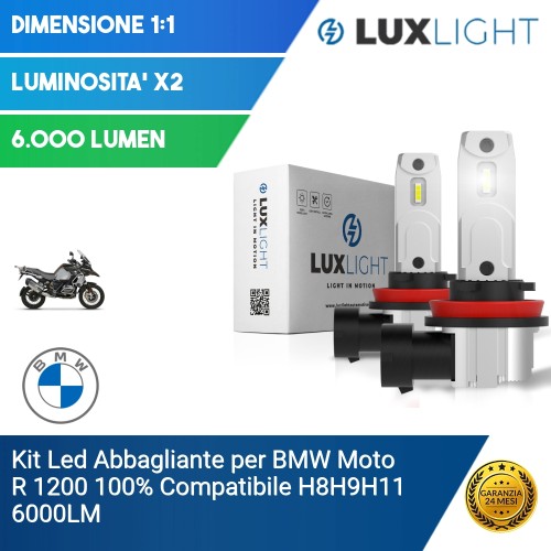 Kit Led Abbagliante per BMW Moto R 1200  100% Compatibile H8H9H11 6000LM