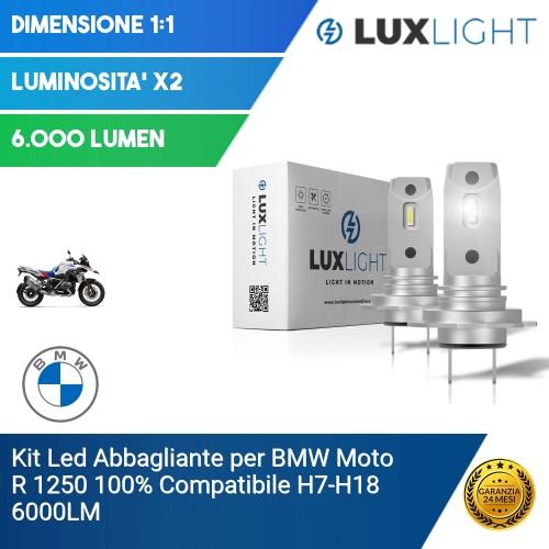 Kit Led Abbagliante per BMW Moto R 1250  100% Compatibile H7-H18 6000LM