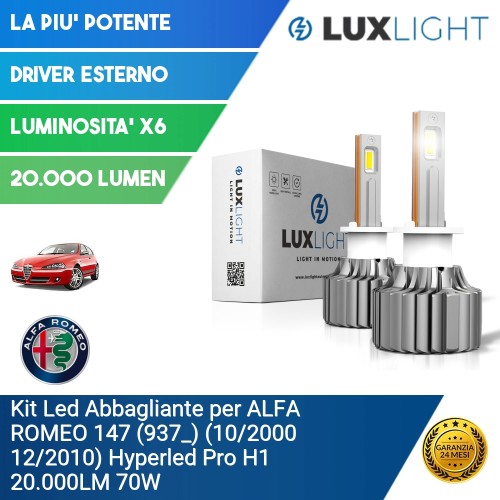 Kit Led Abbagliante per ALFA ROMEO 147 (937_) (10/2000 12/2010) Hyperled Pro H1 20.000LM 70W