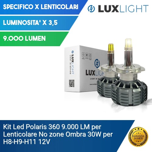 Kit Led Polaris 360 9.000 LM per Lenticolare No zone Ombra 30W per H8-H9-H11 12V