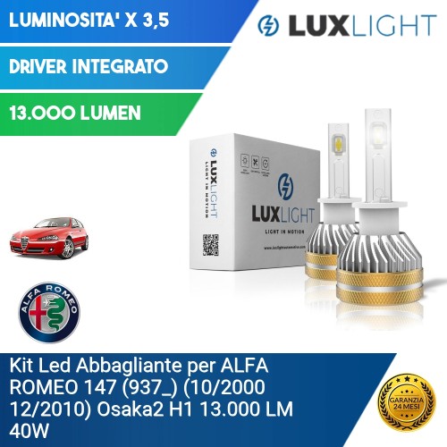 Kit Led Abbagliante per ALFA ROMEO 147 (937_) (10/2000 12/2010) Osaka2 H1 13.000 LM 40W