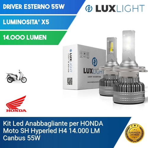 Kit Led Anabbagliante per HONDA Moto SH  Hyperled H4 14.000 LM Canbus 55W