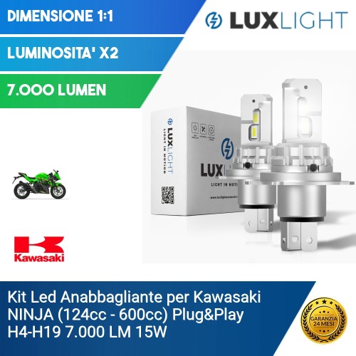 Kit Led Anabbagliante per Kawasaki NINJA (124cc - 600cc)  Plug&Play H4-H19 7.000 LM 15W