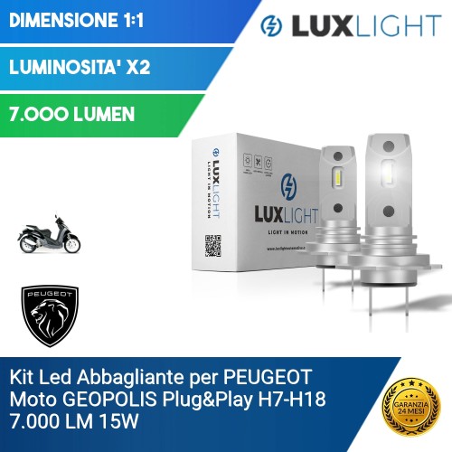 Kit Led Abbagliante per PEUGEOT Moto GEOPOLIS  Plug&Play H7-H18 7.000 LM 15W