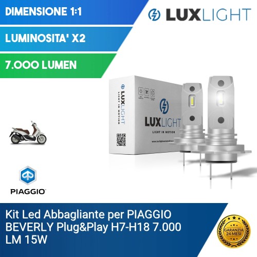 Kit Led Abbagliante per PIAGGIO BEVERLY  Plug&Play H7-H18 7.000 LM 15W