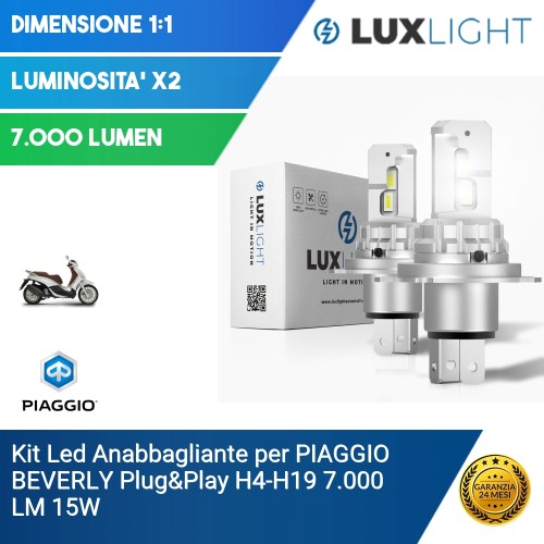 Kit Led Anabbagliante per PIAGGIO BEVERLY  Plug&Play H4-H19 7.000 LM 15W