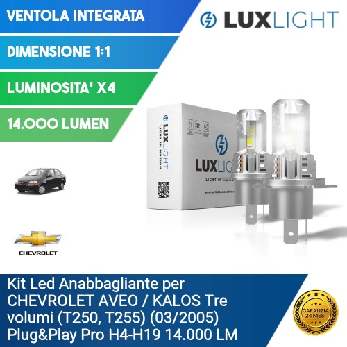 Kit Led Anabbagliante per CHEVROLET AVEO / KALOS Tre volumi (T250, T255) (03/2005) Plug&Play Pro H4-H19 14.000 LM