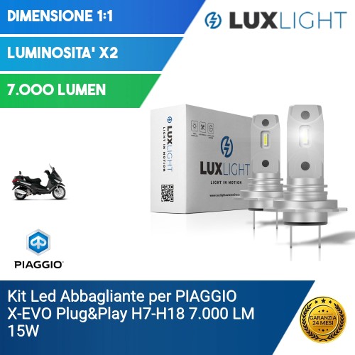 Kit Led Abbagliante per PIAGGIO X-EVO  Plug&Play H7-H18 7.000 LM 15W