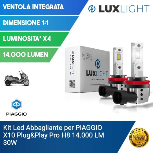 Kit Led Abbagliante per PIAGGIO X10  Plug&Play Pro H8 14.000 LM 30W