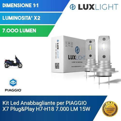 Kit Led Anabbagliante per PIAGGIO X7  Plug&Play H7-H18 7.000 LM 15W