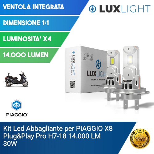 Kit Led Abbagliante per PIAGGIO X8  Plug&Play Pro H7-18 14.000 LM 30W