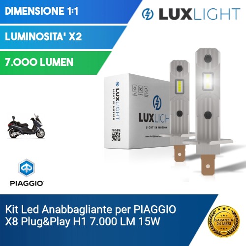 Kit Led Anabbagliante per PIAGGIO X8  Plug&Play H1 7.000 LM 15W