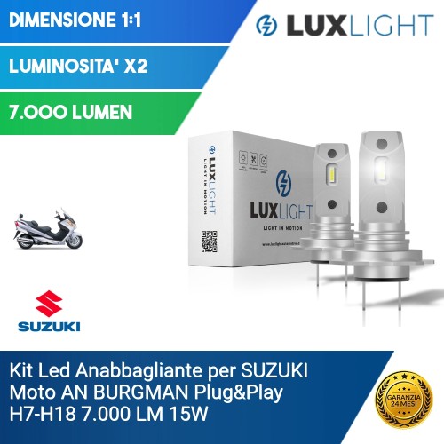 Kit Led Anabbagliante per SUZUKI Moto AN BURGMAN  Plug&Play H7-H18 7.000 LM 15W