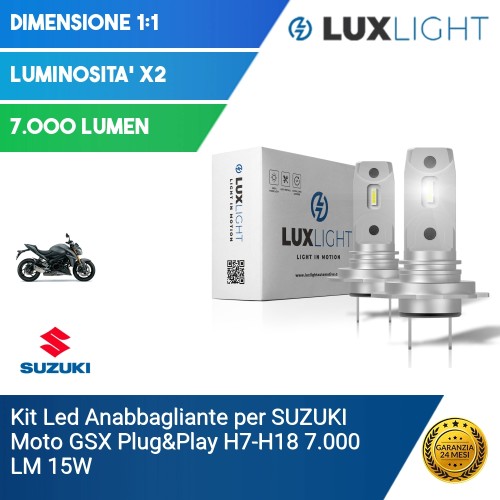 Kit Led Anabbagliante per SUZUKI Moto GSX  Plug&Play H7-H18 7.000 LM 15W