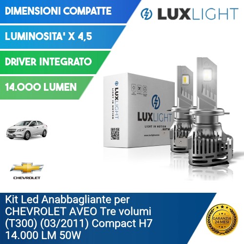 Kit Led Anabbagliante per CHEVROLET AVEO Tre volumi (T300) (03/2011) Compact H7 14.000 LM 50W