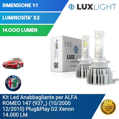 Kit Led Anabbagliante per ALFA ROMEO 147 (937_) (10/2000 12/2010) Plug&Play D2 Xenon 14.000 LM