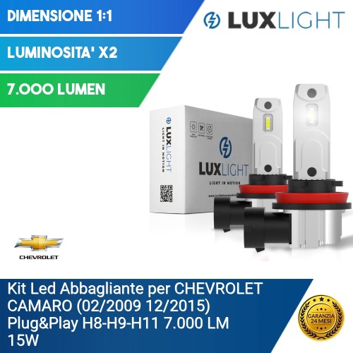 Kit Led Abbagliante per CHEVROLET CAMARO (02/2009 12/2015) Plug&Play H8-H9-H11 7.000 LM 15W