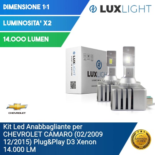 Kit Led Anabbagliante per CHEVROLET CAMARO (02/2009 12/2015) Plug&Play D3 Xenon 14.000 LM