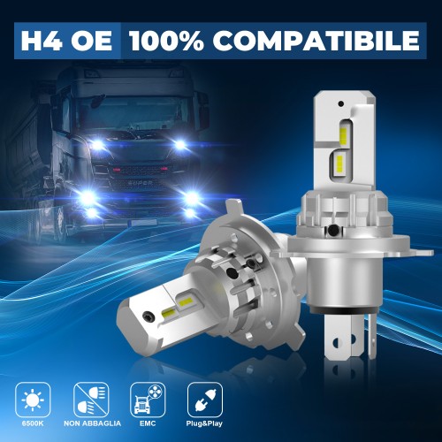 Kit Led Plug&Play 100% Compatibile 7.000/6.000 LM Truck 6500K 16,5W per H4 24V