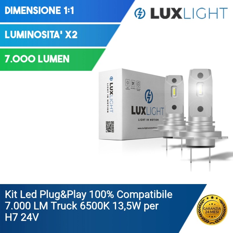 Kit Led Plug&Play 100% Compatibile 7.000 LM Truck 6500K 13,5W per H7 24V