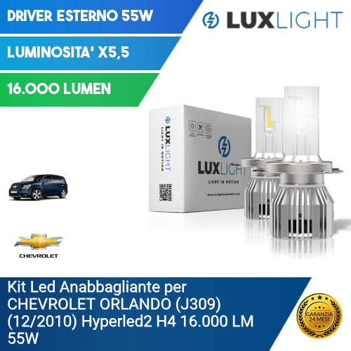 Kit Led Anabbagliante per CHEVROLET ORLANDO (J309) (12/2010) Hyperled2 H4 16.000 LM 55W