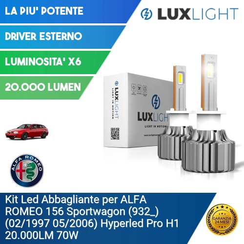 Kit Led Abbagliante per ALFA ROMEO 156 Sportwagon (932_) (02/1997 05/2006) Hyperled Pro H1 20.000LM 70W