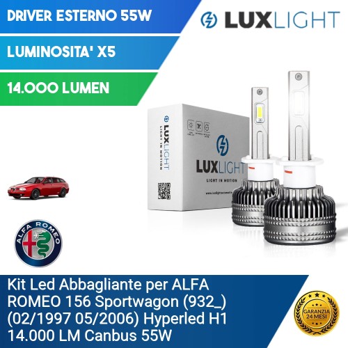 Kit Led Abbagliante per ALFA ROMEO 156 Sportwagon (932_) (02/1997 05/2006) Hyperled H1 14.000 LM Canbus 55W