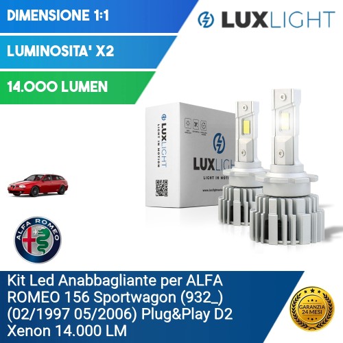 Kit Led Anabbagliante per ALFA ROMEO 156 Sportwagon (932_) (02/1997 05/2006) Plug&Play D2 Xenon 14.000 LM