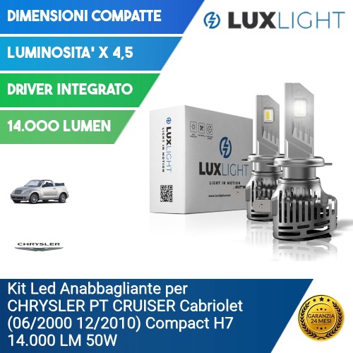 Kit Led Anabbagliante per CHRYSLER PT CRUISER Cabriolet (06/2000 12/2010) Compact H7 14.000 LM 50W