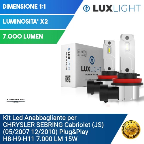 Kit Led Anabbagliante per CHRYSLER SEBRING Cabriolet (JS) (05/2007 12/2010) Plug&Play H8-H9-H11 7.000 LM 15W
