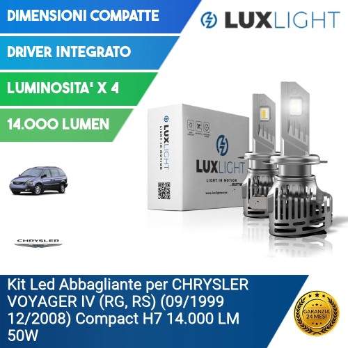 Kit Led Abbagliante per CHRYSLER VOYAGER IV (RG, RS) (09/1999 12/2008) Compact H7 14.000 LM 50W