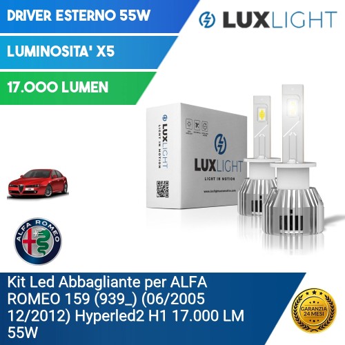 Kit Led Abbagliante per ALFA ROMEO 159 (939_) (06/2005 12/2012) Hyperled2 H1 17.000 LM 55W