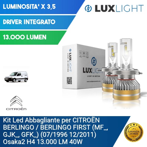 Kit Led Abbagliante per CITROËN BERLINGO / BERLINGO FIRST (MF_, GJK_, GFK_) (07/1996 12/2011) Osaka2 H4 13.000 LM 40W