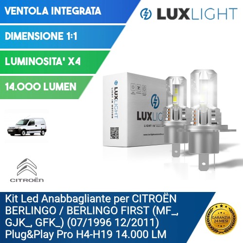 Kit Led Anabbagliante per CITROËN BERLINGO / BERLINGO FIRST (MF_, GJK_, GFK_) (07/1996 12/2011) Plug&Play Pro H4-H19 14.000 LM