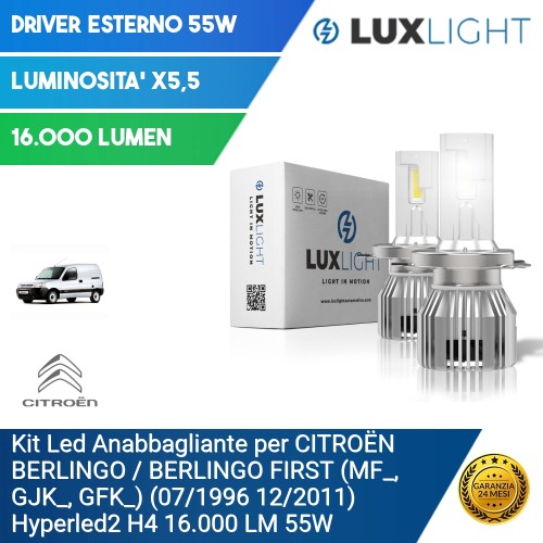 Kit Led Anabbagliante per CITROËN BERLINGO / BERLINGO FIRST (MF_, GJK_, GFK_) (07/1996 12/2011) Hyperled2 H4 16.000 LM 55W