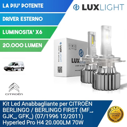 Kit Led Anabbagliante per CITROËN BERLINGO / BERLINGO FIRST (MF_, GJK_, GFK_) (07/1996 12/2011) Hyperled Pro H4 20.000LM 70W