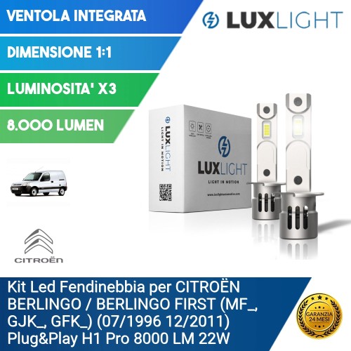 Kit Led Fendinebbia per CITROËN BERLINGO / BERLINGO FIRST (MF_, GJK_, GFK_) (07/1996 12/2011) Plug&Play H1 Pro 8000 LM 22W