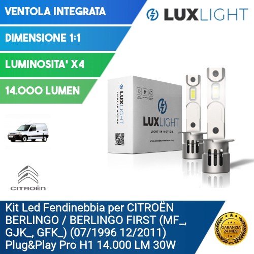 Kit Led Fendinebbia per CITROËN BERLINGO / BERLINGO FIRST (MF_, GJK_, GFK_) (07/1996 12/2011) Plug&Play Pro H1 14.000 LM 30W