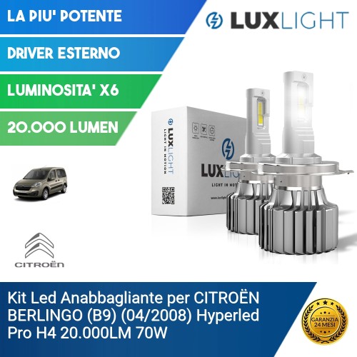 Kit Led Anabbagliante per CITROËN BERLINGO (B9) (04/2008) Hyperled Pro H4 20.000LM 70W