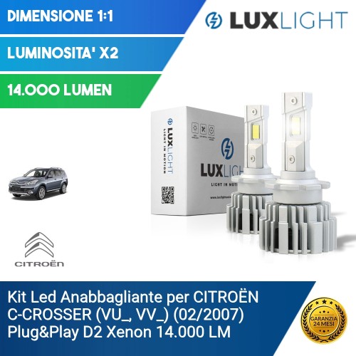 Kit Led Anabbagliante per CITROËN C-CROSSER (VU_, VV_) (02/2007) Plug&Play D2 Xenon 14.000 LM