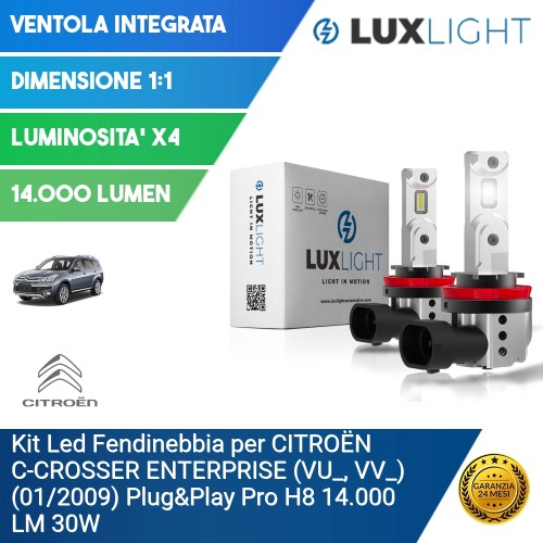 Kit Led Fendinebbia per CITROËN C-CROSSER ENTERPRISE (VU_, VV_) (01/2009) Plug&Play Pro H8 14.000 LM 30W