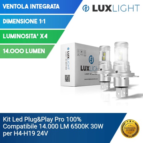 Kit Led Plug&Play Pro 100% Compatibile 14.000 LM 6500K 30W per H4-H19 24V