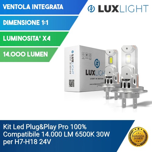 Kit Led Plug&Play Pro 100% Compatibile 14.000 LM 6500K 30W per H7 24V