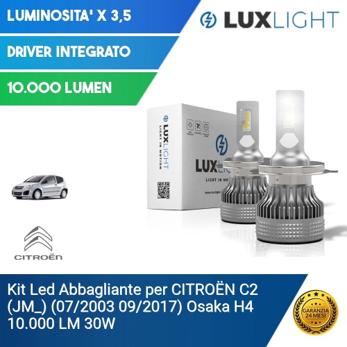 Kit Led Abbagliante per CITROËN C2 (JM_) (07/2003 09/2017) Osaka H4 10.000 LM 30W