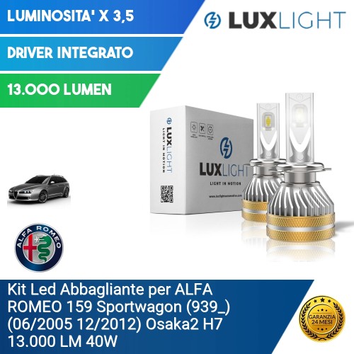 Kit Led Abbagliante per ALFA ROMEO 159 Sportwagon (939_) (06/2005 12/2012) Osaka2 H7 13.000 LM 40W