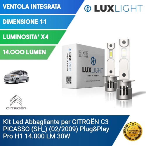 Kit Led Abbagliante per CITROËN C3 PICASSO (SH_) (02/2009) Plug&Play Pro H1 14.000 LM 30W